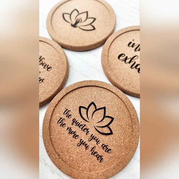 ZEN / YOGI GIFT!!! Laser Engraved Cork Coaster Set - Namaste - Picture 7 of 10